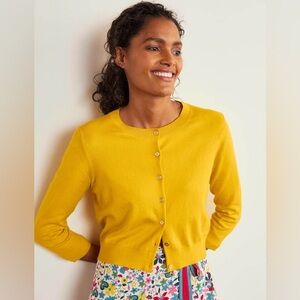 Boden Mustard Yellow Crop Crew Cardigan